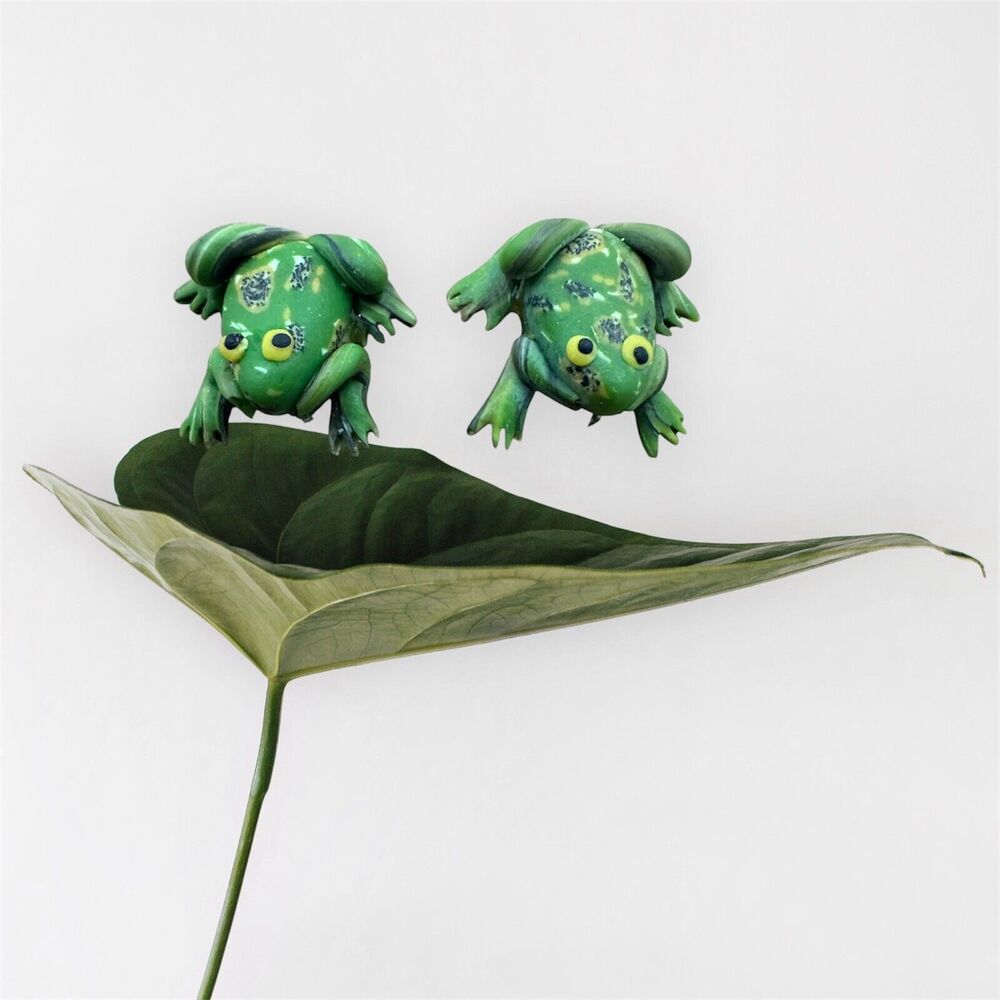 Handmade Polymer Clay Green Frog Stud Earrings Detailed Toad Post Back Cute toad